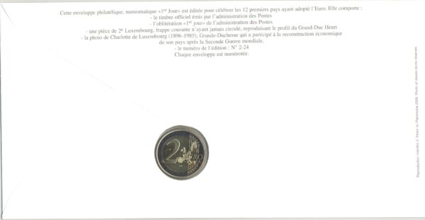 PREMIER JOUR ENVELOPPE PHILATELIQUE NUMISMATIQUE INTEGRATION A L'EURO 2 EURO LUXEMBOURG 2006