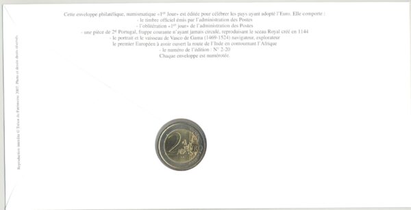 PREMIER JOUR ENVELOPPE PHILATELIQUE NUMISMATIQUE INTEGRATION A L'EURO 2 EURO PORTUGAL 2006