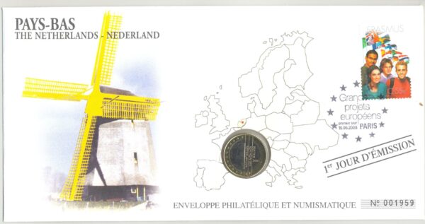PREMIER JOUR ENVELOPPE PHILATELIQUE NUMISMATIQUE GRANDS PROJETS EUROPEENS 1 EURO PAYS-BAS 2007 2007