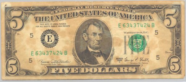 U.S.A. (Virginie) 5 DOLLARS 1969 C SERIE E TB+