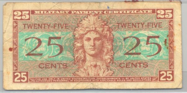 U.S.A. 25 CENTS 1954 MILITARY PAYMENT CERTIFICATE SERIE 521 TB+