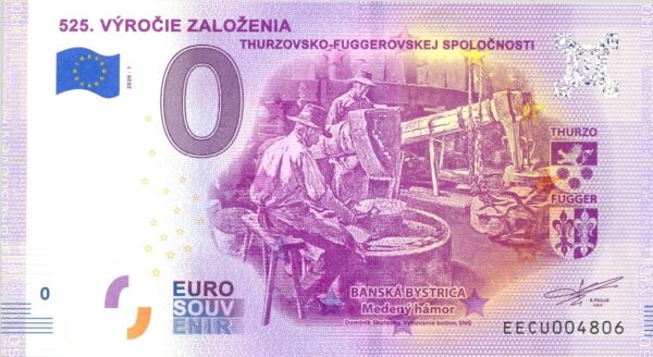 SLOVAQUIE 2020-1 525 VYROCIE ZALOZENIA BILLET SOUVENIR 0 EURO TOURISTIQUE NEUF
