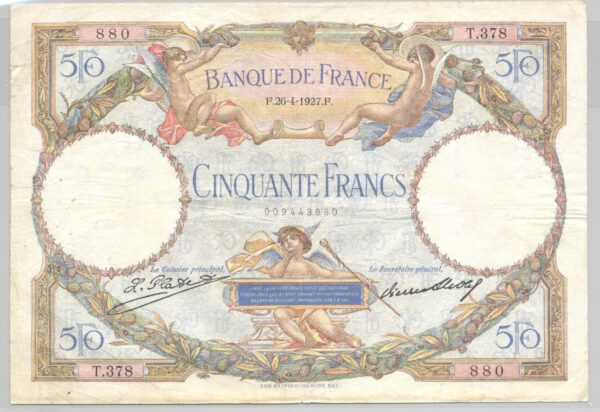 FRANCE 50 FRANCS L.O. MERSON SERIE Y.378 26-4-1927 TTB