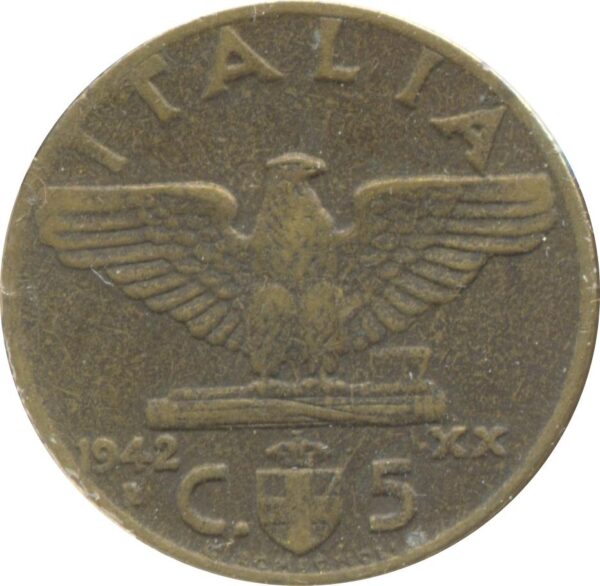 ITALIE 5 CENTESIMI 1942 R XX TB+