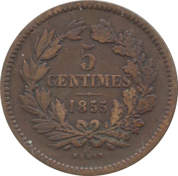 LUXEMBOURG 5 CENTIMES 1855 A TTB