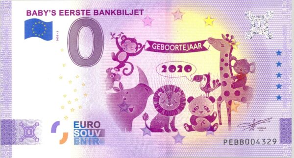 PAYS BAS 2020-1 BABY S EERSTE BANKBILJET BILLET SOUVENIR 0 EURO TOURISTIQUE NEUF