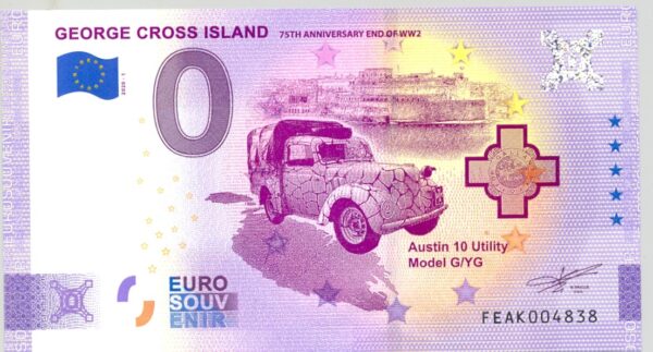 MALTE 2020-1 GEORGE CROSS ISLAND VERSION ANNIVERSAIRE BILLET SOUVENIR 0 EURO TOURISTIQUE NEUF