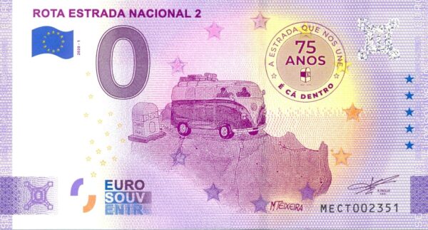PORTUGAL 2020-1 ROTA ESTRADA NACIONAL 2 VERSION ANNIVERSAIRE BILLET SOUVENIR 0 EURO TOURISTIQUE NEUF