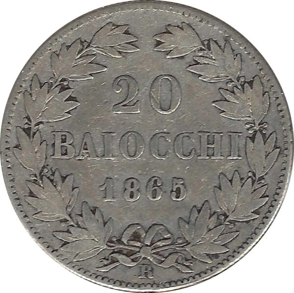 VATICAN 20 BAIOCCHI 1865 XX R TB+ N2