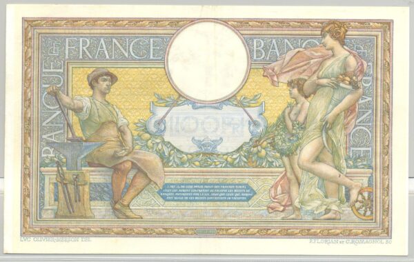 FRANCE 100 FRANCS L.O.M avec LOM SERIE Y.450 26-9-1908 TTB+