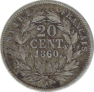 FRANCE 20 CENTIMES NAPOLEON III 1860 A TB+