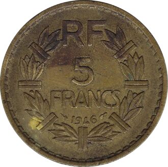 FRANCE 5 FRANCS LAVRILLIER CUPRO ALU 1946 TB+ coup sur tranche