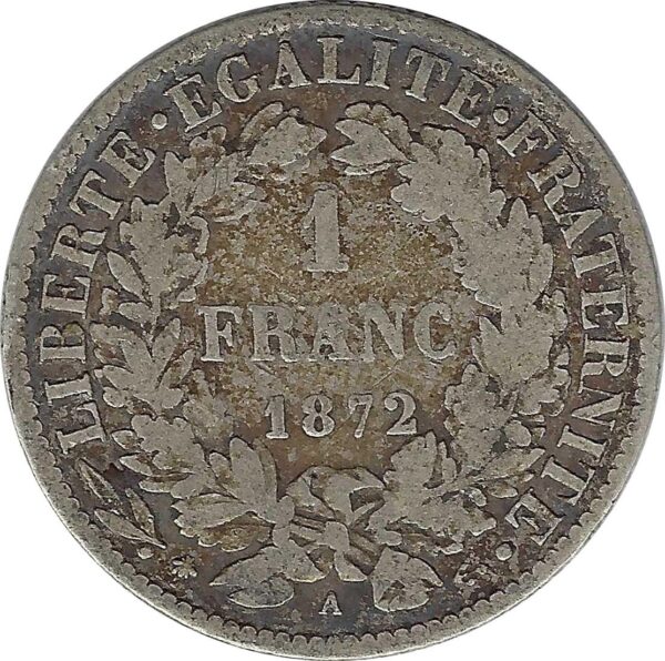 FRANCE 1 FRANC CERES 1872 A (Paris) TB+