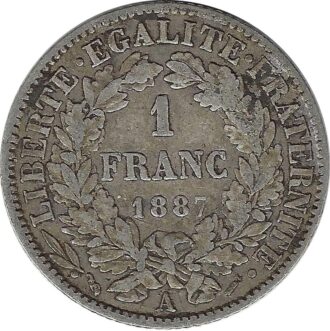 FRANCE 1 FRANC CERES 1887 A (Paris) TTB