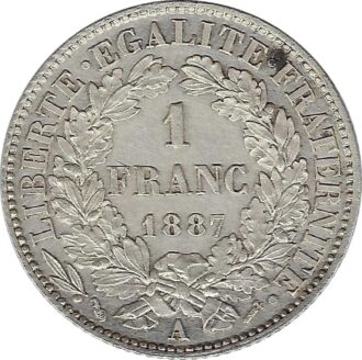 FRANCE 1 FRANC CERES 1887 A (Paris) TTB+ TACHES