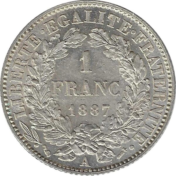 FRANCE 1 FRANC CERES 1887 A (Paris) TTB+