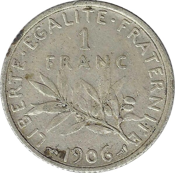 FRANCE 1 FRANC SEMEUSE ARGENT 1906 TB+