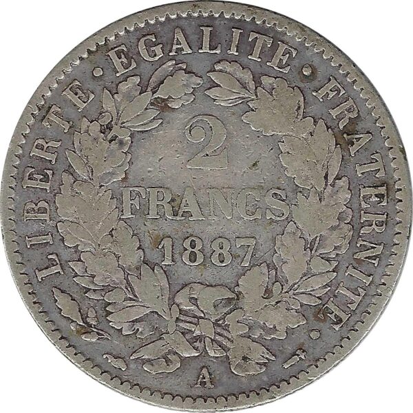 FRANCE 2 FRANCS CERES 1887 A (Paris) TB