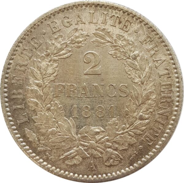 FRANCE 2 FRANCS CERES 1881 A (Paris) SUP