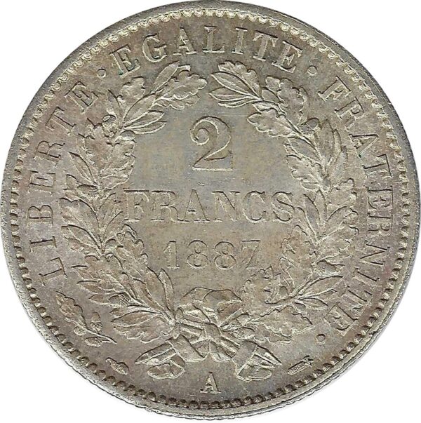 FRANCE 2 FRANCS CERES 1887 A (Paris) SUP