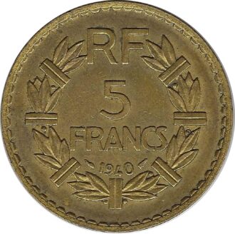 FRANCE 5 FRANCS LAVRILLIER Bronze-Alu 1940 TTB