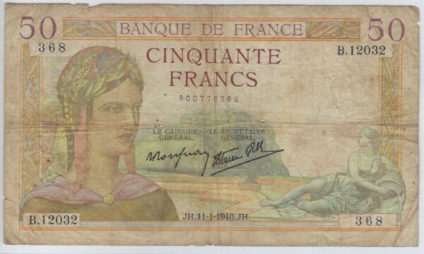 FRANCE 50 FRANCS CERES 11-1-1940 B.12032 TB
