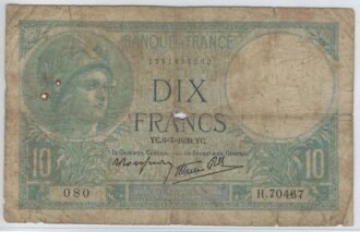 FRANCE 10 FRANCS MINERVE 6-7-1939 SERIE H.70467 TB-