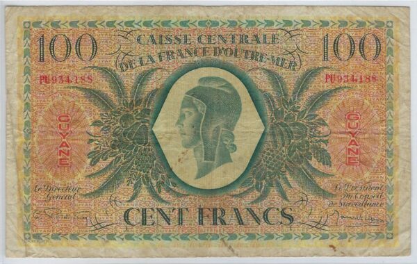 GUYANE 100 FRANCS CAISSE CENTRALE 1941 SERIE PU TB+