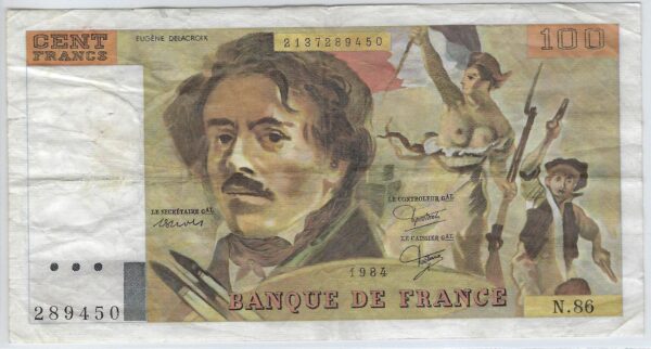FRANCE 100 FRANCS DELACROIX 1984 SERIE N.86 TTB