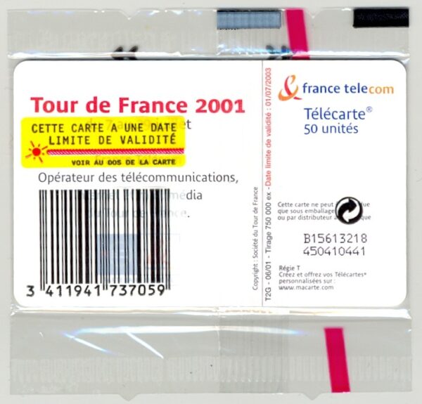 TELECARTE NSB 50 UNITES 06/01 TOUR DE FRANCE 2001 F1141
