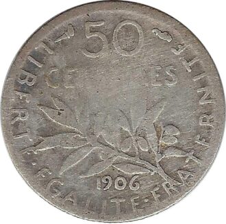 FRANCE 50 CENTIMES ROTY 1906 B+