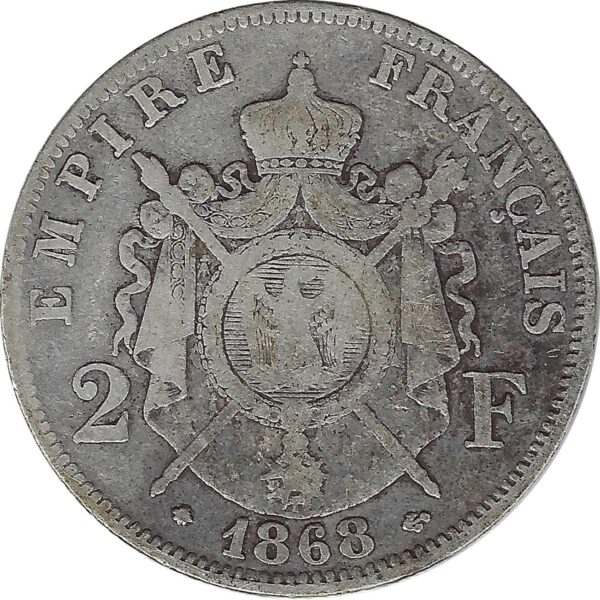 FRANCE 2 FRANCS NAPOLEON III 1868 A (Paris) TB+