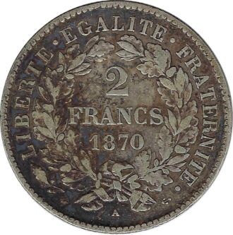 FRANCE 2 FRANCS CERES 1870 A (Paris) petit A TB+