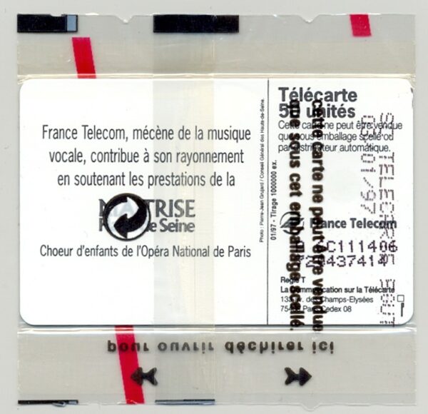 TELECARTE NSB 50 UNITE 01/97 MUSIQUE VOCALE CHORALE F713