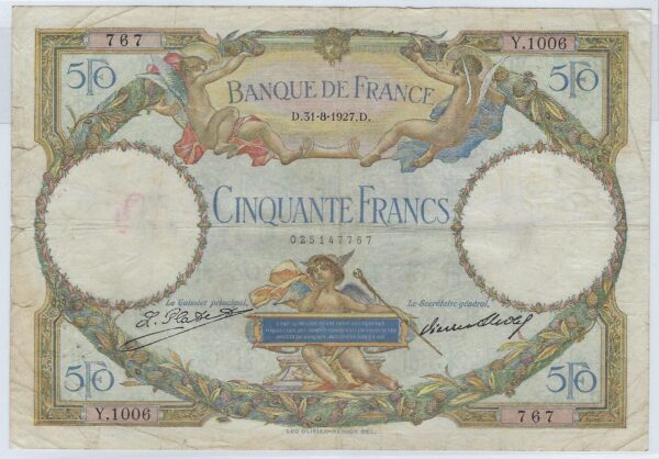 FRANCE 50 FRANCS L.O. MERSON 31-8-1927 Y.1006 TB+