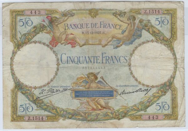 FRANCE 50 FRANCS L.O. MERSON 13-12-1927 Z.1514 TB+