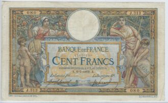 FRANCE 100 FRANCS MERSON avec LOM 6-7-1908 J.313 TB+
