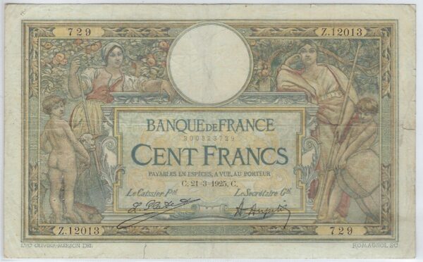 FRANCE 100 FRANCS MERSON SANS LOM 21-3-1925 Z.12013 TB+
