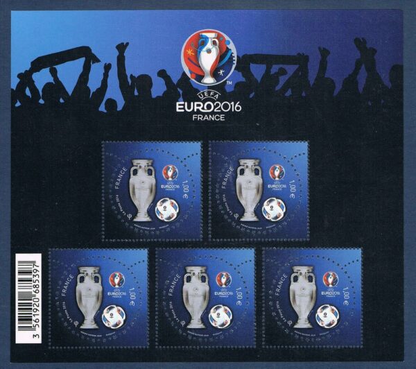 FRANCE bloc 5 timbres EURO 2016 UEFA 5 x 1 EURO NEUF