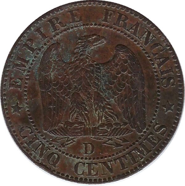 FRANCE 5 CENTIMES NAPOLEON III 1854 D (Lyon) TTB-