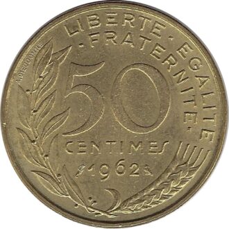 FRANCE 50 CENTIMES LAGRIFFOUL 1962 3 plis TTB+