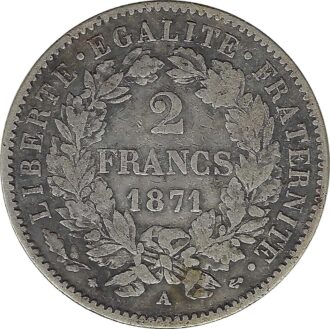 FRANCE 2 FRANCS CERES 1871 A (PARIS) A moyen TB+