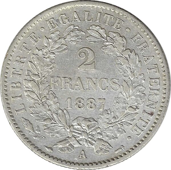 FRANCE 2 FRANCS CERES 1887 A TTB+ coups