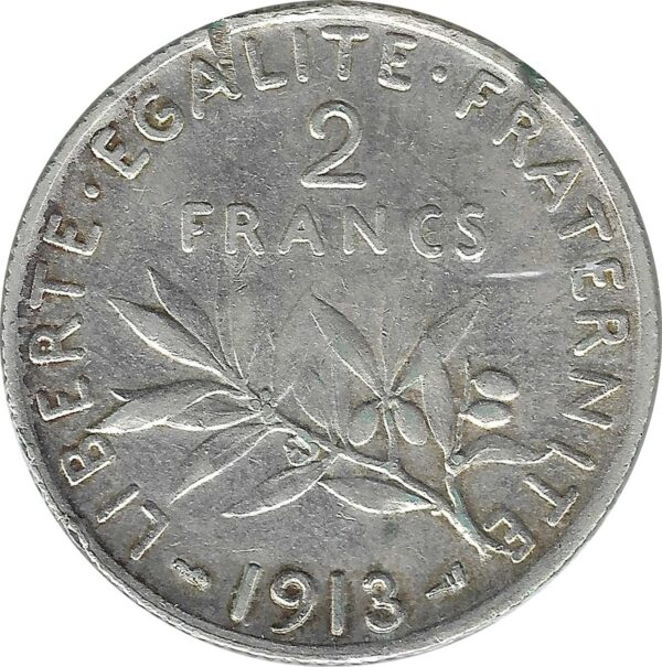 FRANCE 2 FRANCS SEMEUSE 1913 TTB+ coups