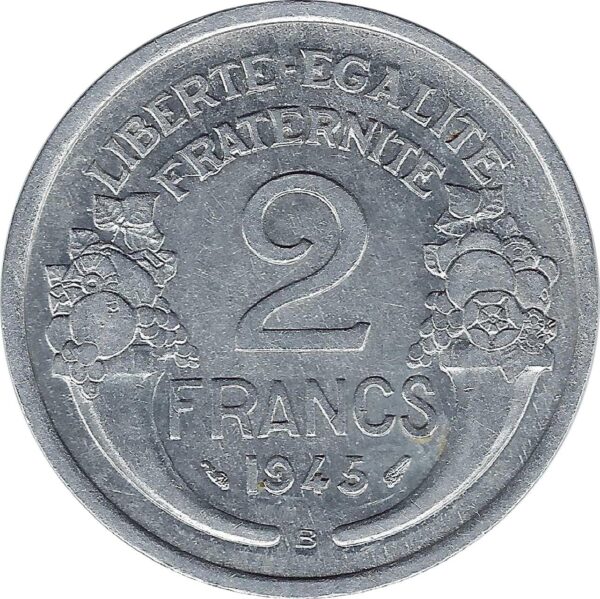 FRANCE 2 FRANCS MORLON ALU 1945 B TTB+