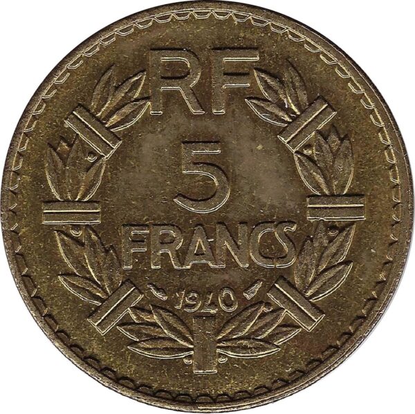 FRANCE 5 FRANCS LAVRILLIER Bronze-Alu 1940 SUP