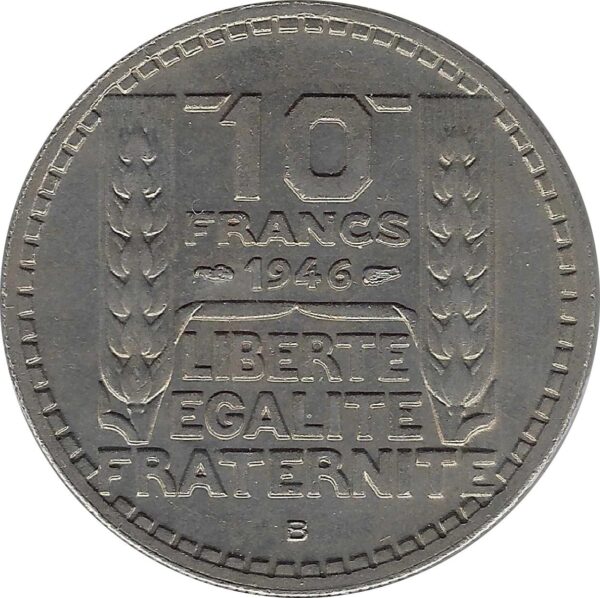 FRANCE 10 FRANCS TURIN 1946 B RAMEAUX COURTS SUP-
