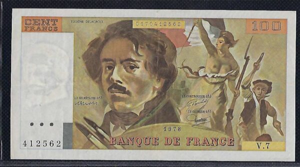 FRANCE 100 FRANCS DELACROIX 1978 SERIE V.7 TTB+