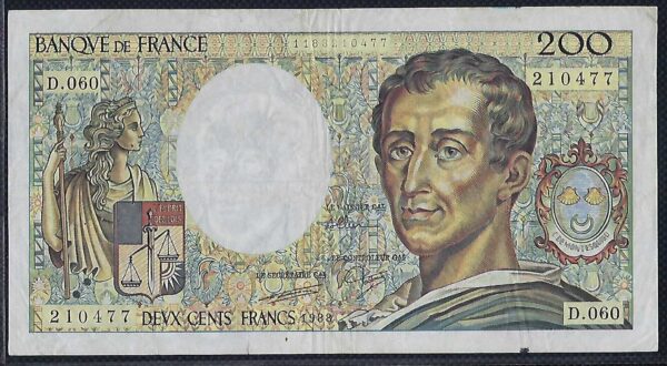 FRANCE 200 FRANCS MONTESQUIEU 1988 SERIE D.060 TTB