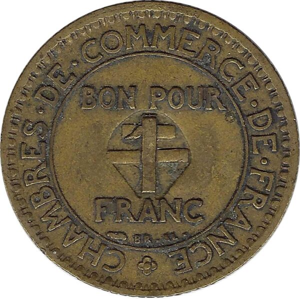 FRANCE 1 FRANC CHAMBRES DE COMMERCE 1927 contremarquée croix de Lorraine TB+